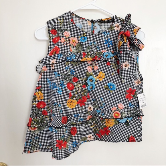 Zara Gingham Floral Ruffle Top - Picture 4 of 11